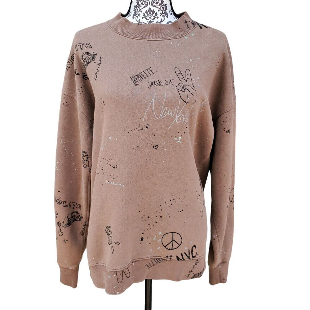 Abercrombie & Fitch Medium Allover Print Fleece Pullover Relaxed Fit Nolita NYC
